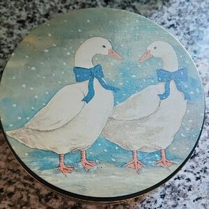 Decorative Tin with Ducks and Blue Bows Nesting Canisters